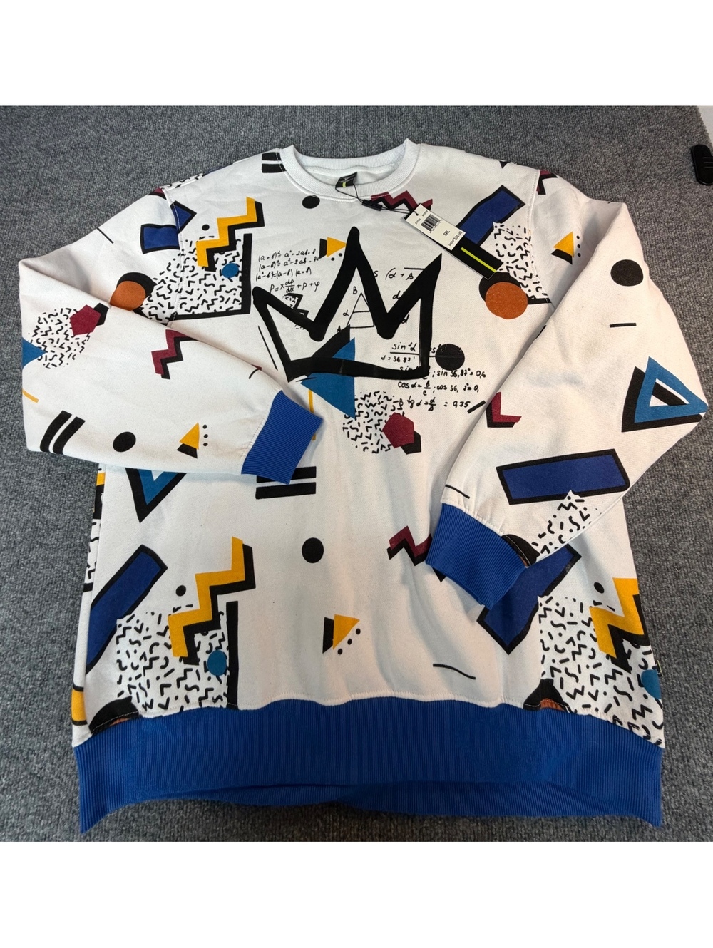 Screenshot Brand Men's 3XL White Pop Art Crown Geometric Math Print Sweatshirt